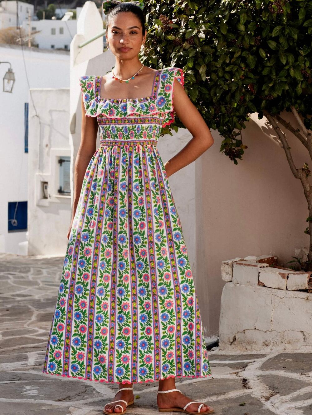 Pink City Prints Folk Border Carrie Dress